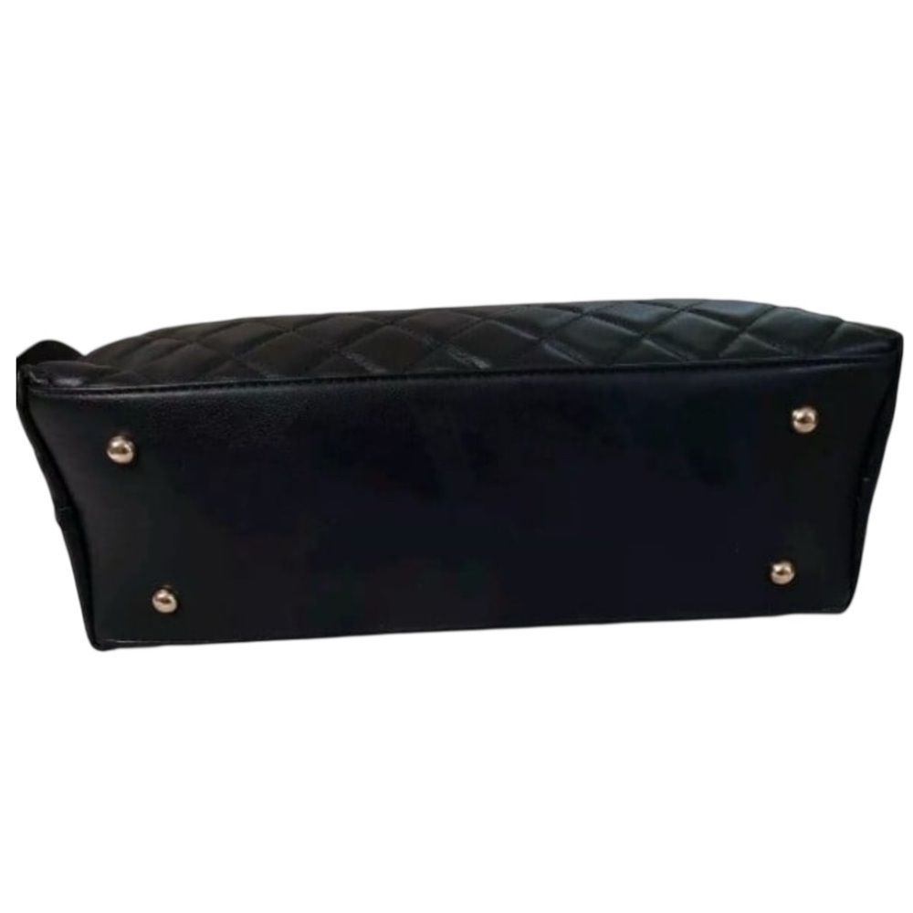 Badgley Mischka Big Quilted Black Diamond Pattern Tote Bag With Front Lock - Picture 4 of 8